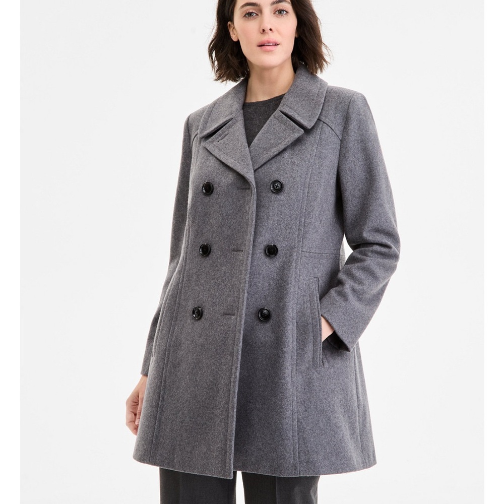Anne Klein Gray Double-Breasted Pea Coat